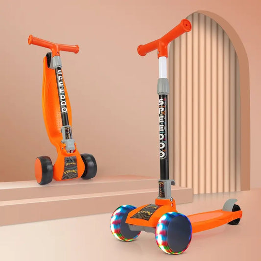 Kids 3-Wheel Scooter with LED Light-Up Wheels, Adjustable Handlebar & Anti-Slip Deck – Safe Toddler Scooter (Orange)