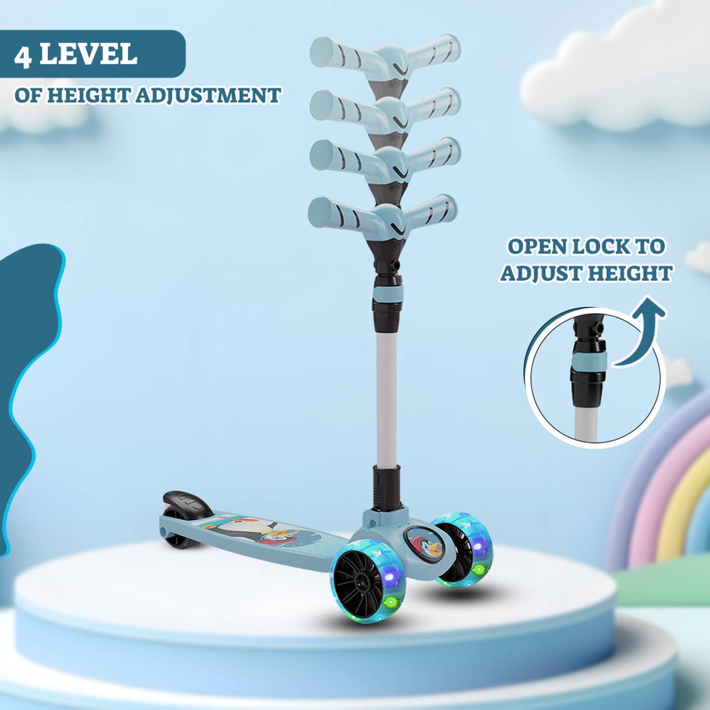 Kids 3-Wheel Scooter with LED Light-Up Wheels, Adjustable Handlebar, Anti-Slip Deck – Safe & Fun Ride for Toddlers and Children