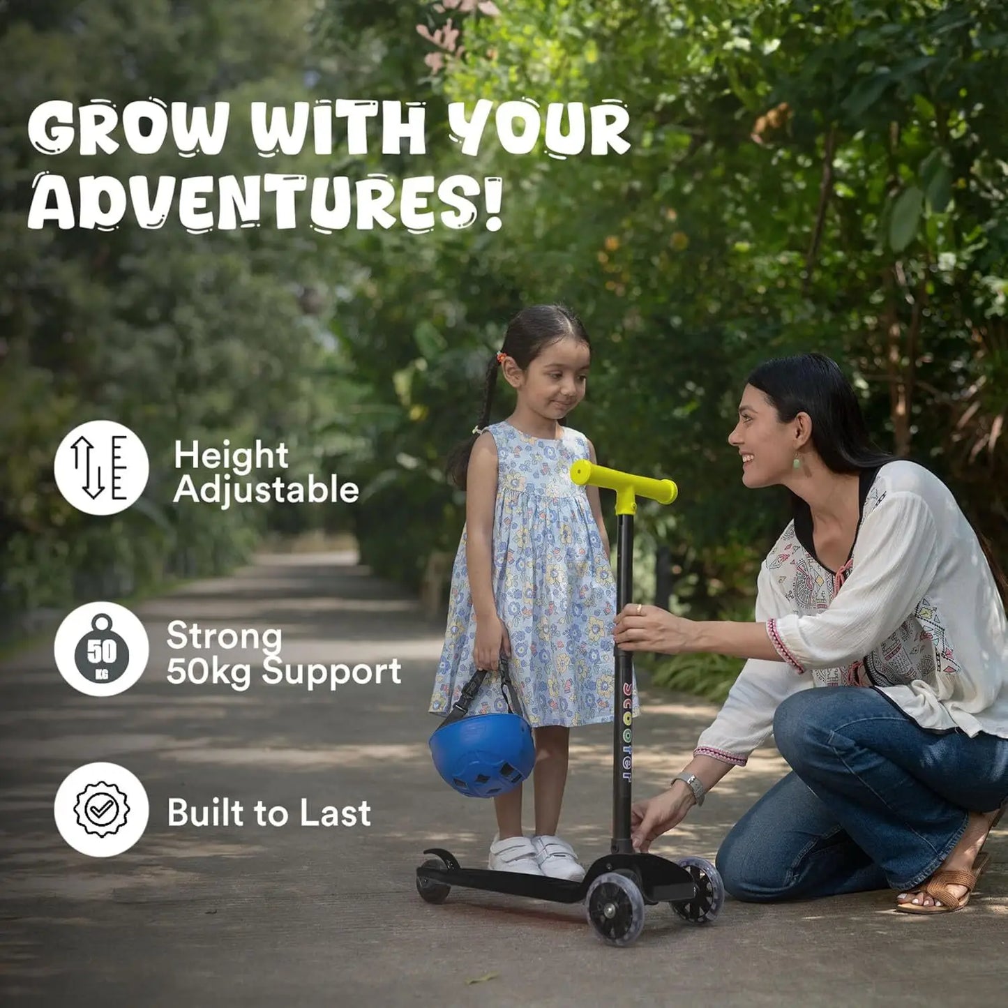 Kids 3-Wheel Scooter with LED Light-Up Wheels, Adjustable Handlebar & Anti-Slip Deck – Stable Toddler Scooter (Black & Yellow)