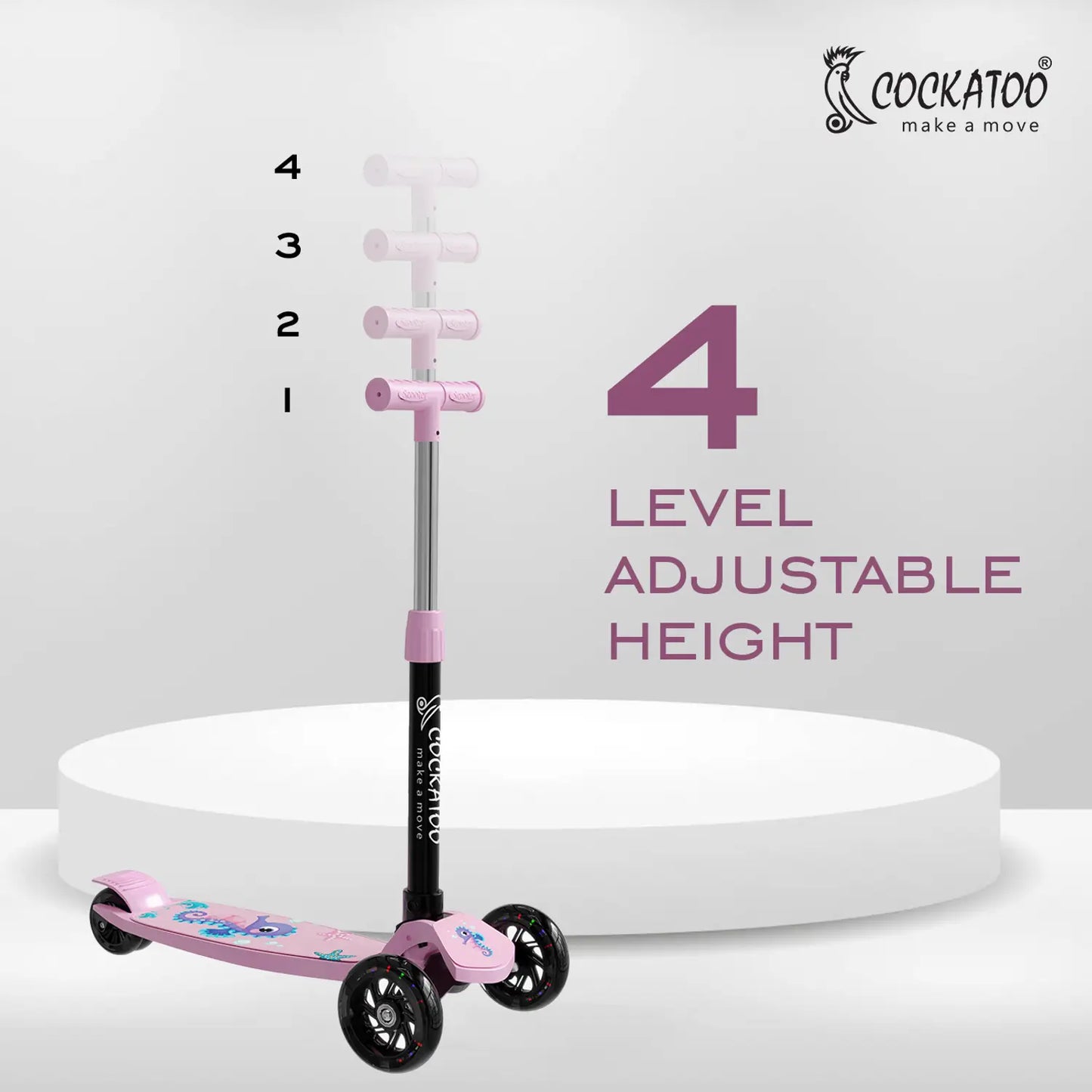 Kids 3-Wheel Scooter with LED Light-Up Wheels, Adjustable Handlebar & Anti-Slip Deck – Safe Toddler Scooter (Pink)