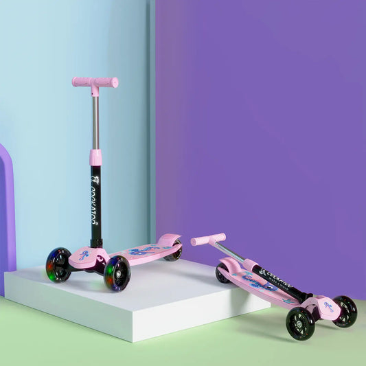 Kids 3-Wheel Scooter with LED Light-Up Wheels, Adjustable Handlebar & Anti-Slip Deck – Safe Toddler Scooter (Pink)