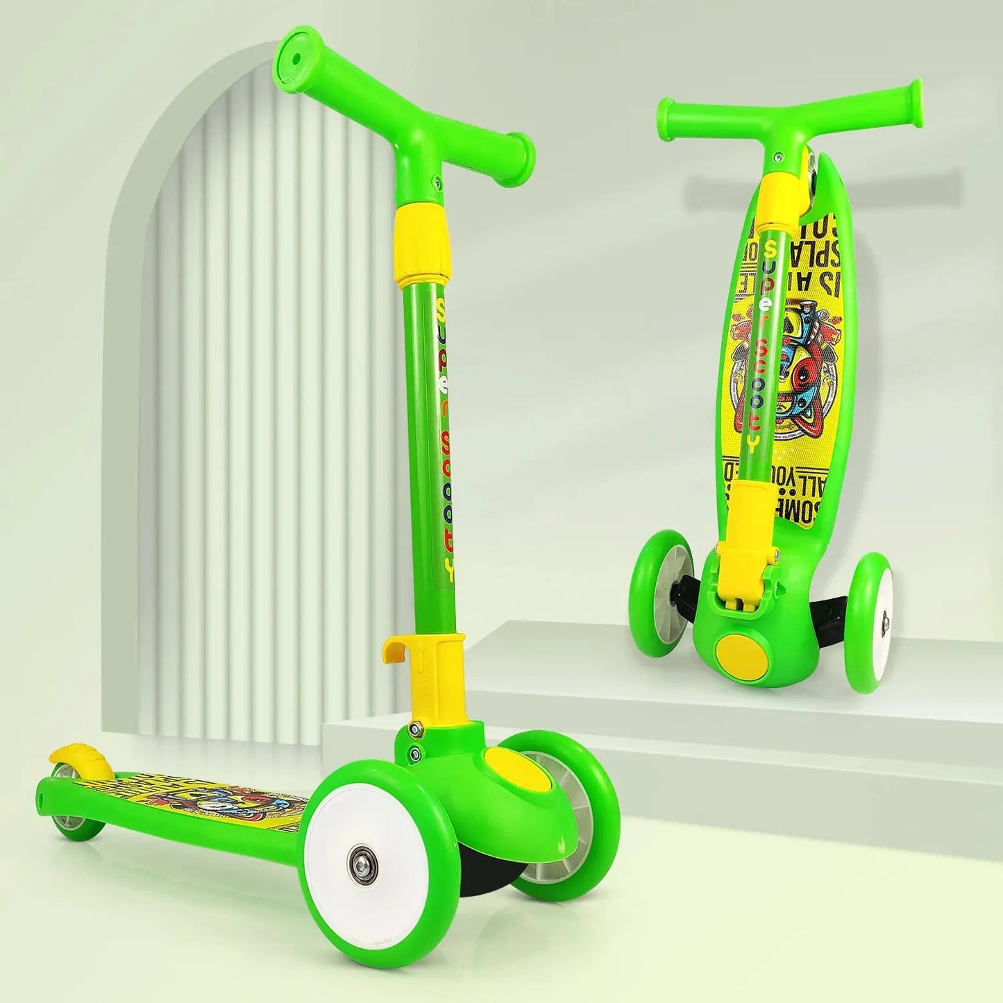 Kids 3-Wheel Scooter with Adjustable Handlebar & Anti-Slip Deck – Stable Toddler Scooter for Safe Riding (Green)