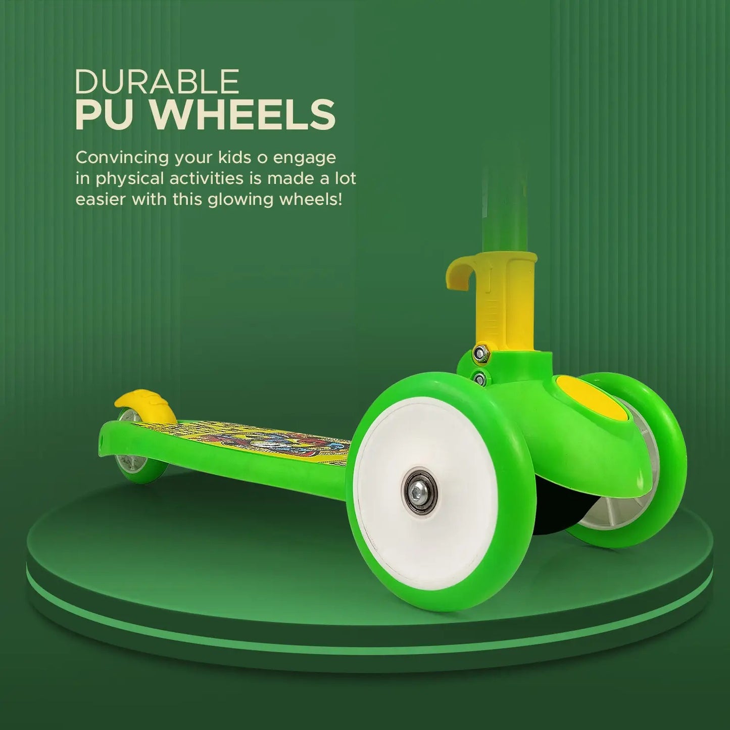 Kids 3-Wheel Scooter with Adjustable Handlebar & Anti-Slip Deck – Stable Toddler Scooter for Safe Riding (Green)