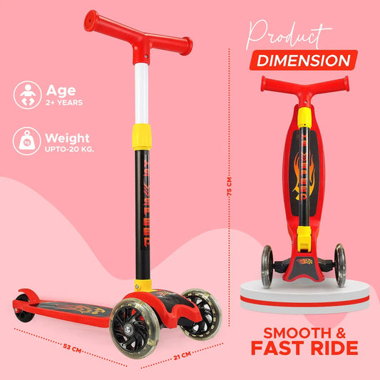 Kids 3-Wheel Scooter with LED Light-Up Wheels, Adjustable Handlebar & Anti-Slip Deck – Safe Toddler Scooter (Red)