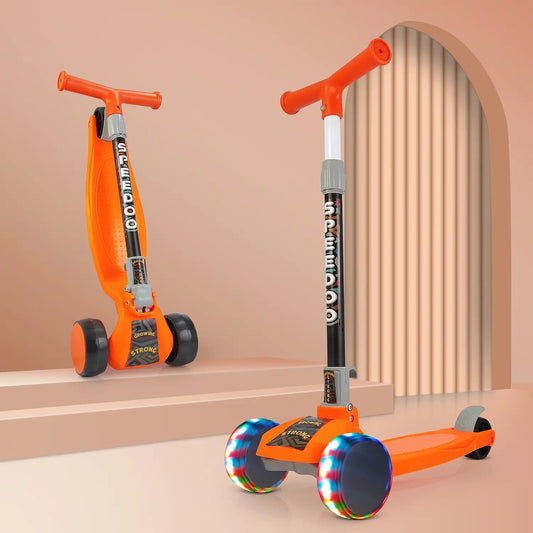 Kids 3-Wheel Scooter with LED Light-Up Wheels, Adjustable Handlebar & Anti-Slip Deck – Safe Toddler Scooter (Orange)