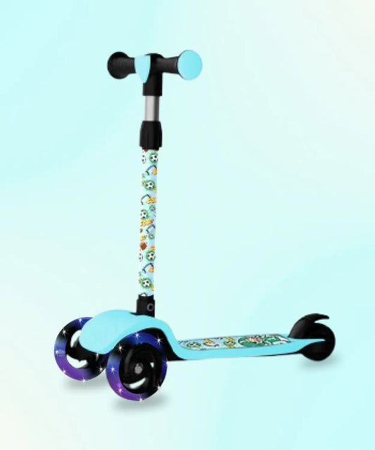 Kids 3-Wheel Scooter with LED Light-Up Wheels, Adjustable Handlebar & Cartoon Design – Safe Toddler Scooter (Blue)