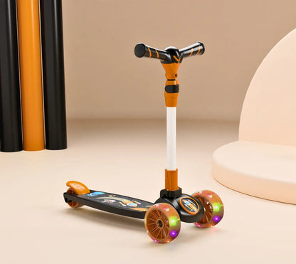 Kids 3-Wheel Scooter with LED Light-Up Wheels, Adjustable Handlebar, Anti-Slip Deck – Safe & Fun Ride for Toddlers (Orange)