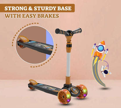 Kids 3-Wheel Scooter with LED Light-Up Wheels, Adjustable Handlebar, Anti-Slip Deck – Safe & Fun Ride for Toddlers (Orange)