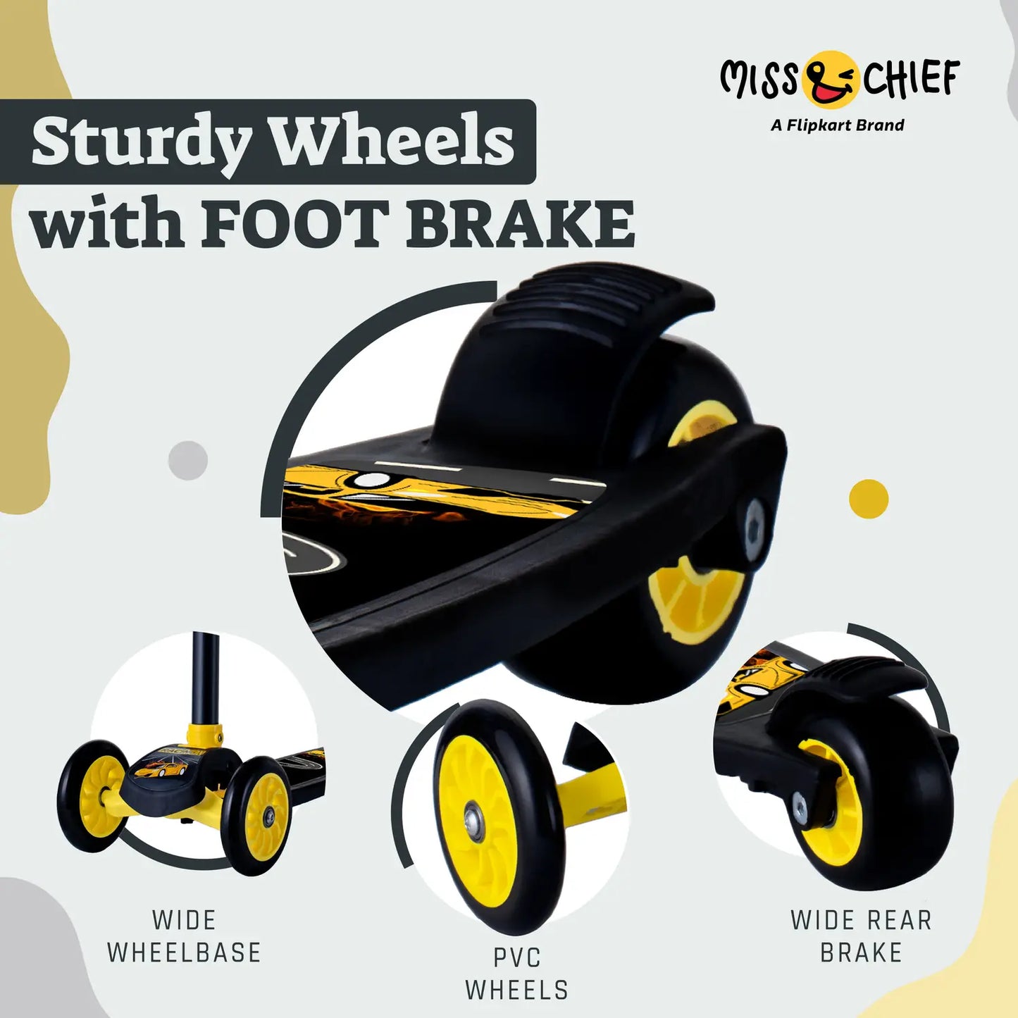 Kids 3-Wheel Scooter with Adjustable Handlebar & Anti-Slip Deck – Stable Toddler Scooter for Safe Riding (Yellow & Black)