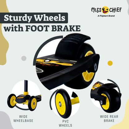 Kids 3-Wheel Scooter with Adjustable Handlebar & Anti-Slip Deck – Stable Toddler Scooter for Safe Riding (Yellow & Black)